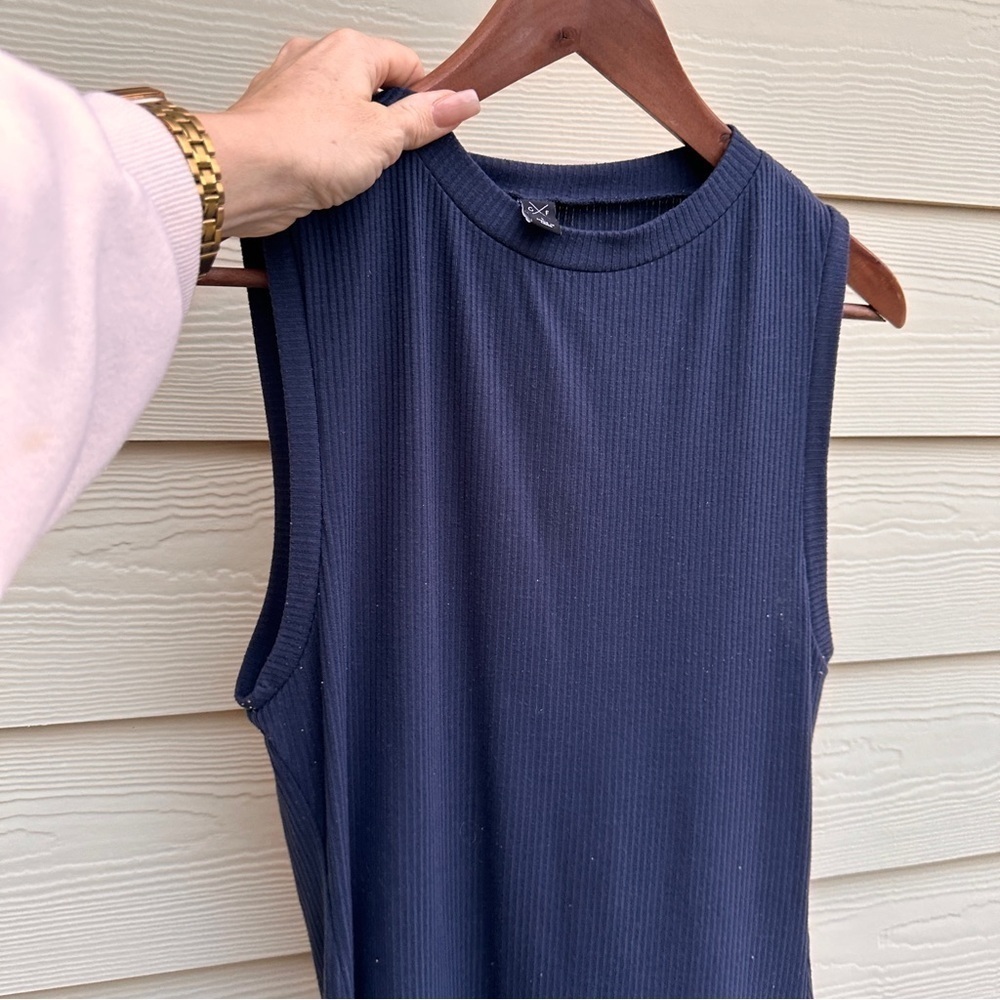 Gentle Fawn Navy Blue Ribbed Sleeveless Bodycon Midi Dress Size Large Stretchy ! - Picture 3 of 9